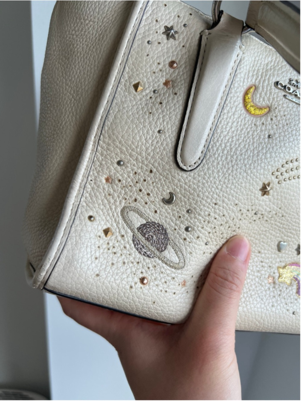 RARE Coach NASA Crosby Satchel Chalk Leather Space Planet Embroidery Stars Asia - Picture 10 of 16